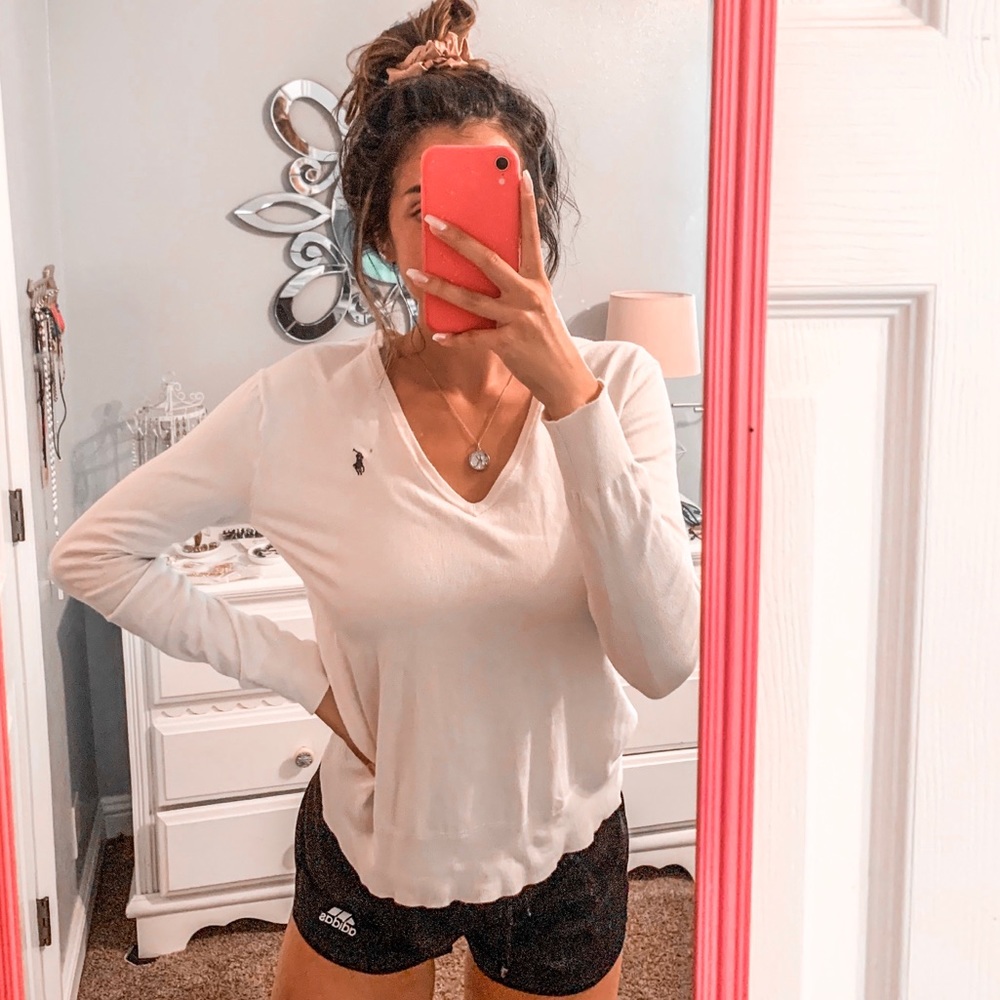 RALPH LAUREN White V Neck Sweater